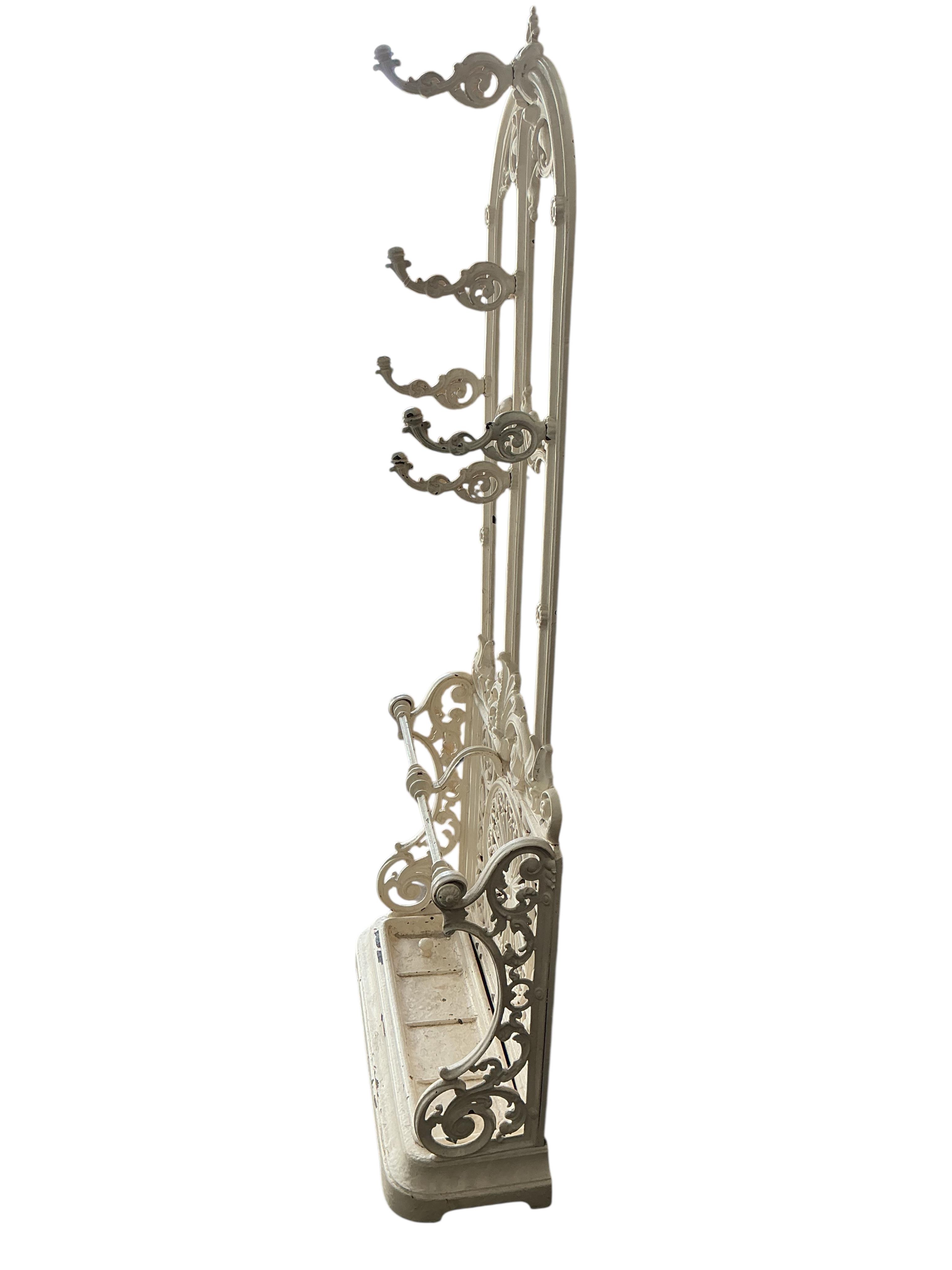 A Victorian painted cast iron hall stand, width 72cm, depth 27cm, height 182cm